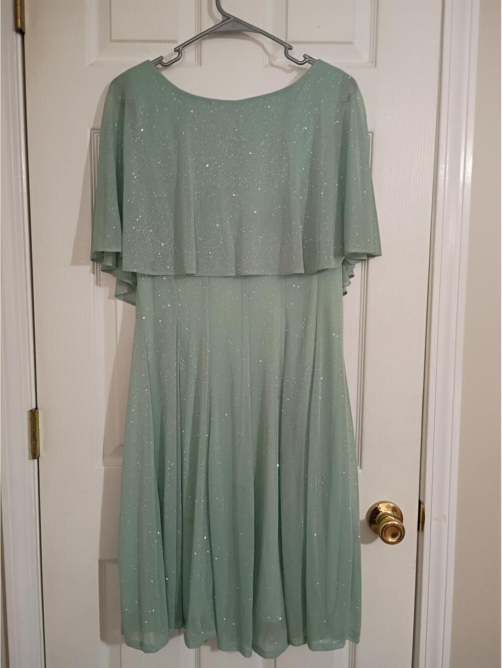 Light Green Sparkle Evening Dress with Cape Overlay